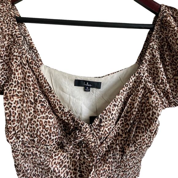 Lulus‎ Top Women XS Brown Tie V-Neck Short Sleeve Animal Print Crop Smock NWT - Picture 9 of 9